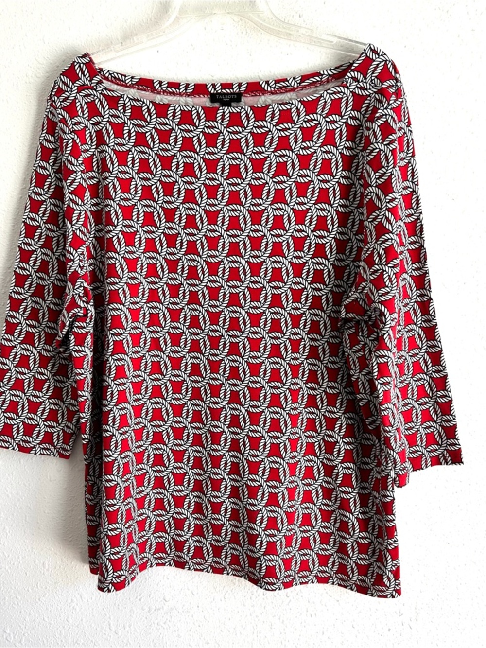 Talbots Tunic Top Women's Plus Size 3X Red Boat Neck Cotton Nautical